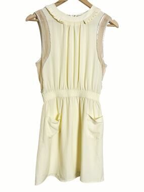 Alexander Wang Yellow Cream Pleated Sleeveless Silk Mini Dress Size 2